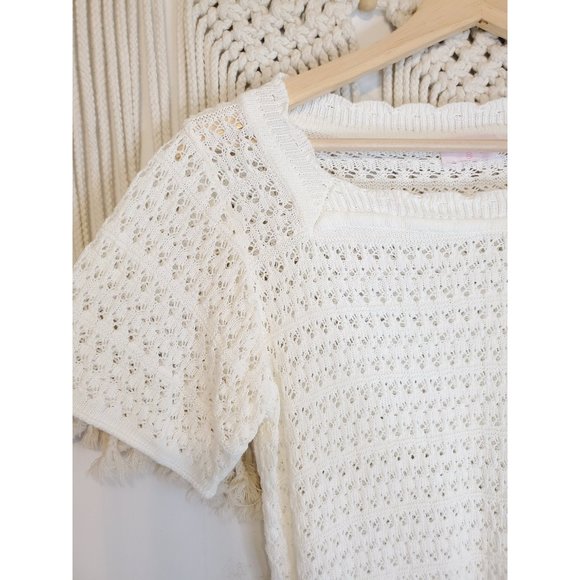 Pink Lily White Beachy Boho Crochet Crop Top XS - Picture 3 of 6